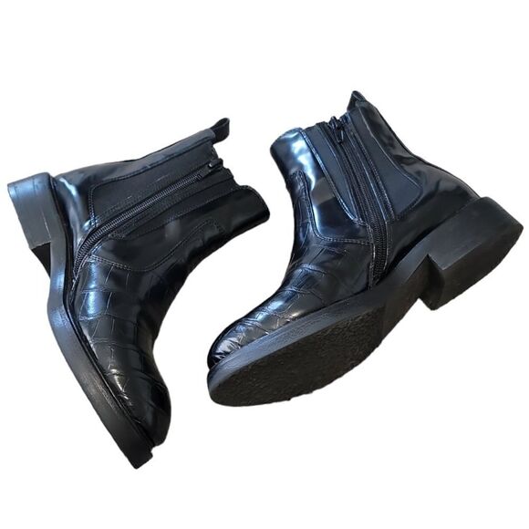 Jeffrey Campbell Black CrocEmbossed Patent Leather Chelsea Ankle Boots Sz 6 - Picture 4 of 9